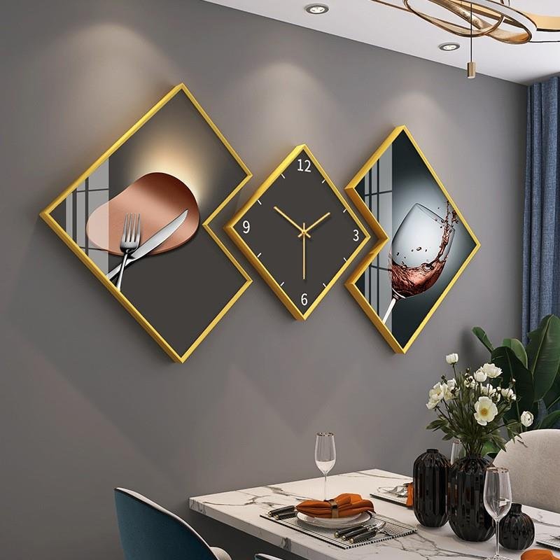 3pcs/set Fashion Abstract Wall Art Home Decor Diamond luxury landscape modern glass crystal porcelain paintings with clock art
