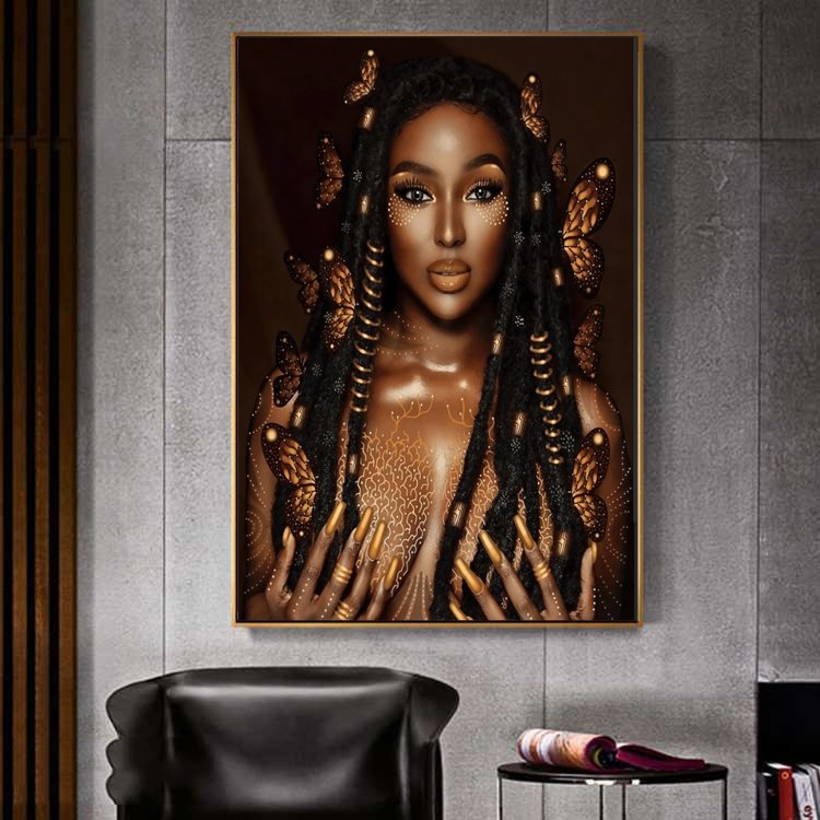 Modern minimalist artistic black girl hanging print 3D diamonds crystal porcelain painting wall art Led light nude painting