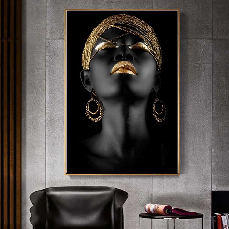Modern minimalist artistic black girl hanging print 3D diamonds crystal porcelain painting wall art Led light nude painting