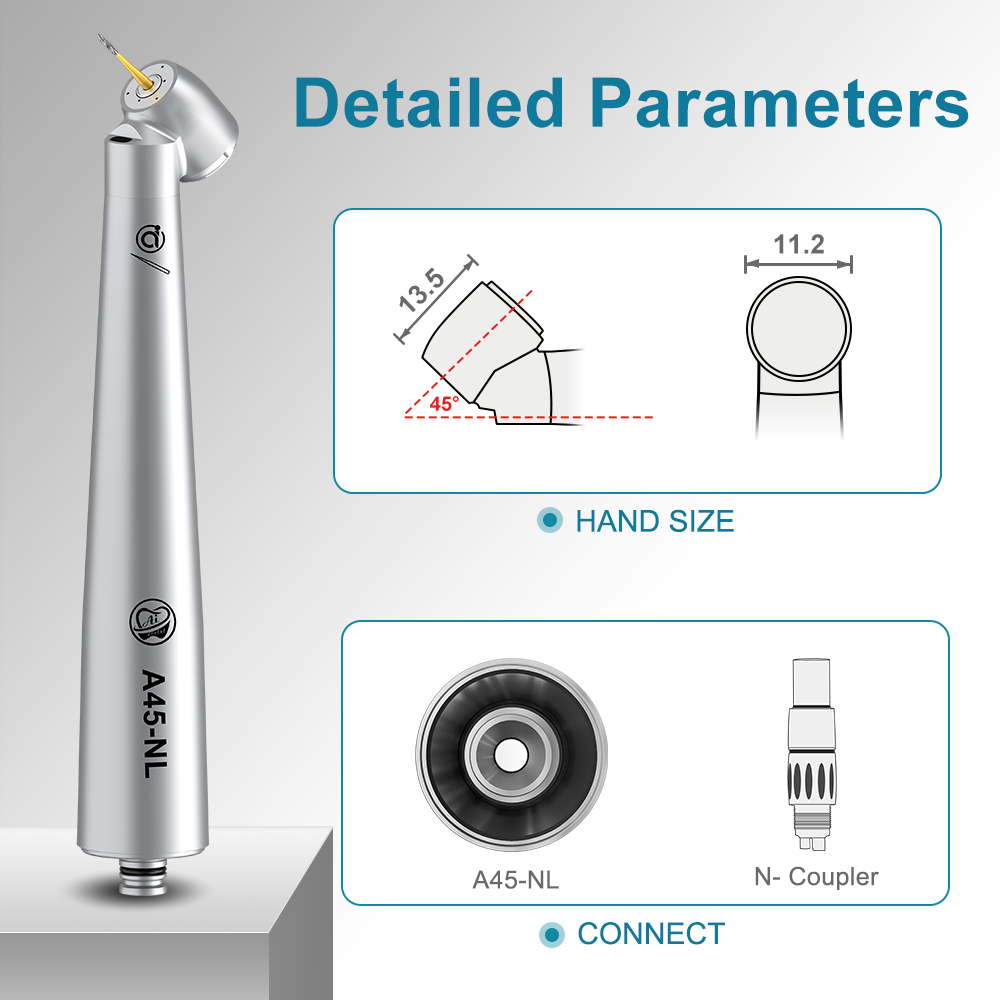 AI DENTAL AiKO Series A45-NL Optic Dental Air Turbine High Speed Handpiece 45-degree angle Head Triple Spray Connect N-Coupler