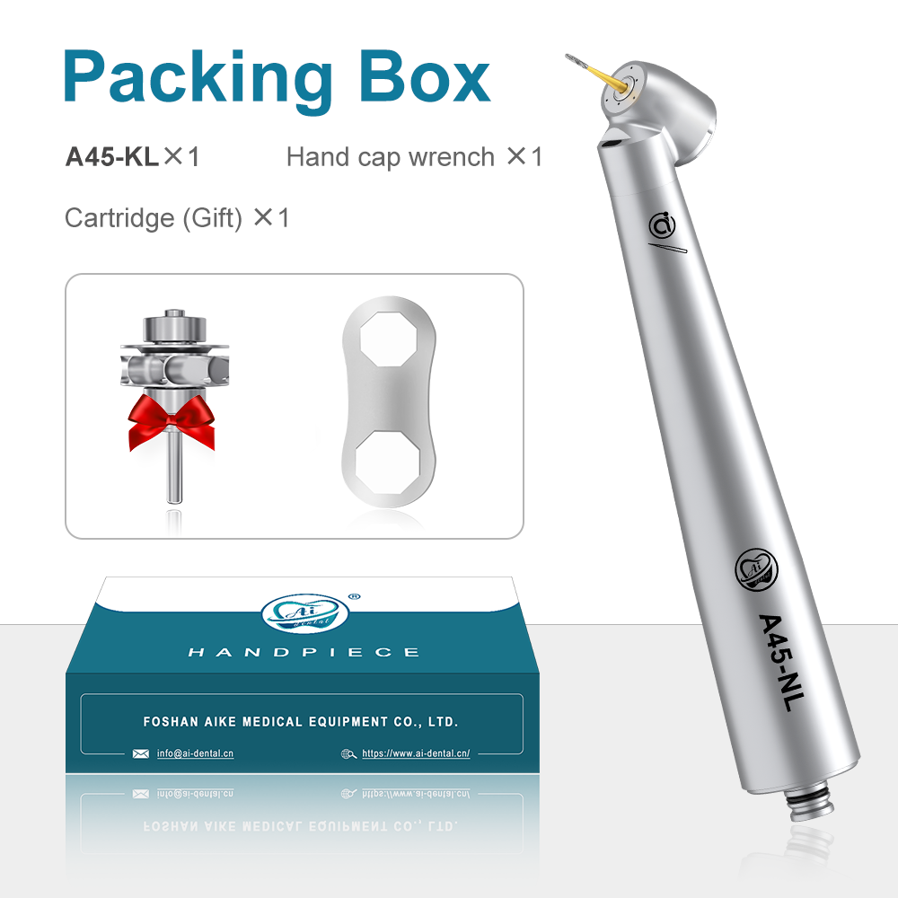AI DENTAL AiKO Series A45-NL Optic Dental Air Turbine High Speed Handpiece 45-degree angle Head Triple Spray Connect N-Coupler
