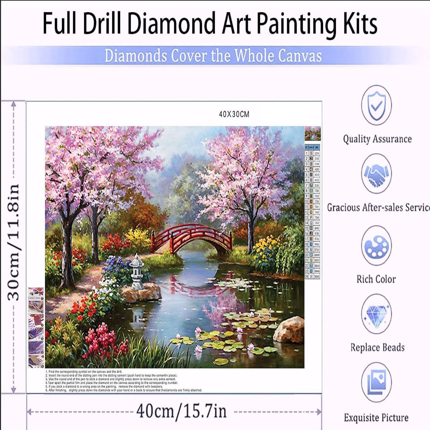 DIY 5D Adult Diamond Painting Set Small Bridge Flowing Water Home Wall Decoration with Round Diamond Landscape Art Painting
