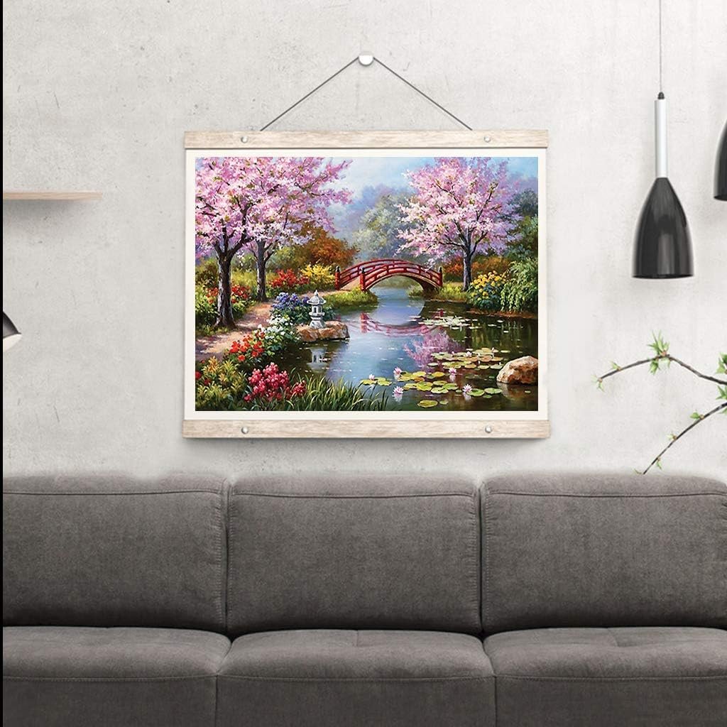 DIY 5D Adult Diamond Painting Set Small Bridge Flowing Water Home Wall Decoration with Round Diamond Landscape Art Painting