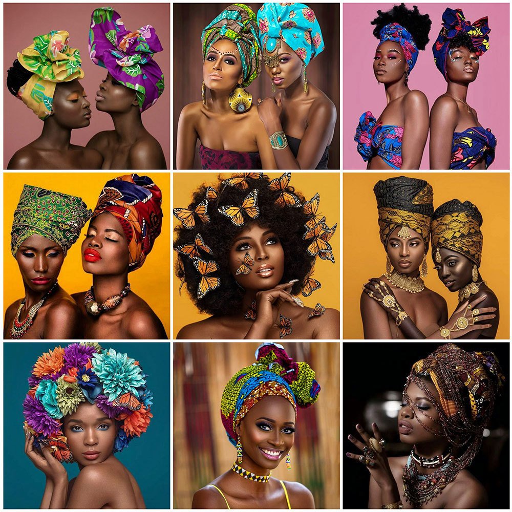 High Quality Diamond Painting Portrait African Woman Embroidery Mosaic Free Hand Canvas Acrylic for Wall Painting
