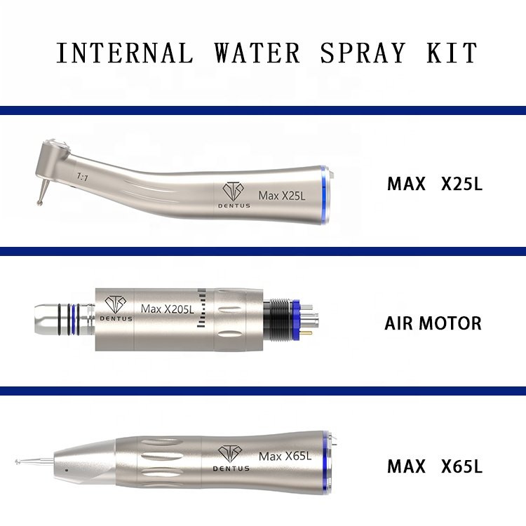 Air Motor X205L-M6-K LED 2/4/6 Hole Kit with 1:1 Straight Internal Water Spray Contra Angle Dental Handpiece