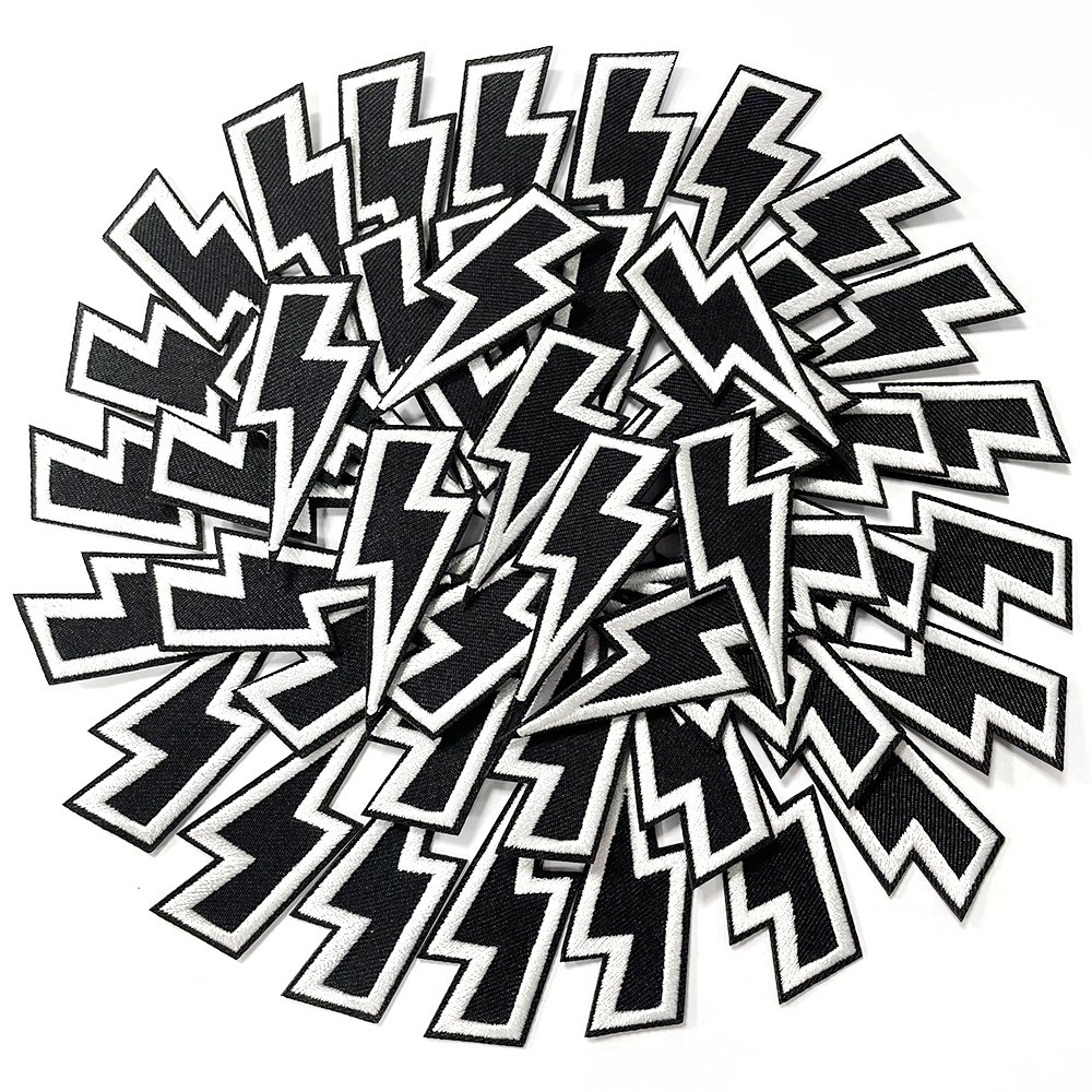 custom flash lightning bolt design iron patches embroidery for clothing