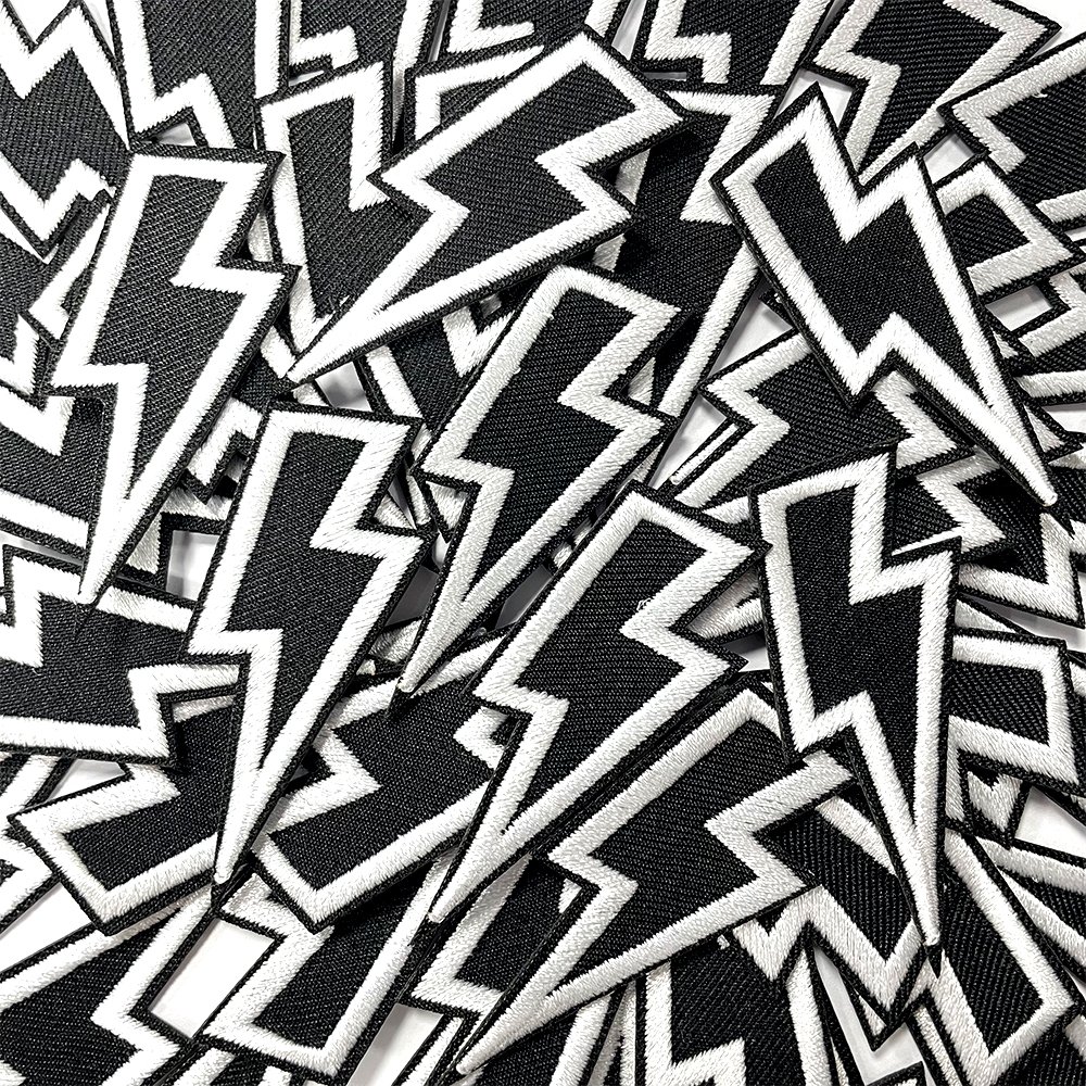 custom flash lightning bolt design iron patches embroidery for clothing