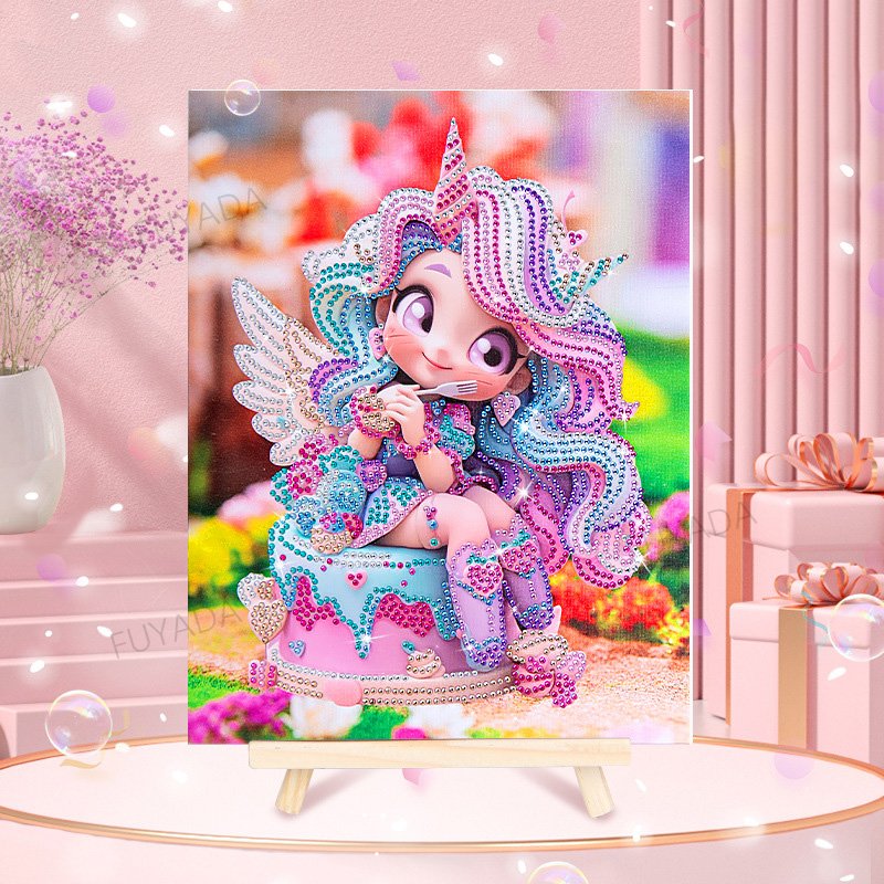 Diamond Painting Kit for Kids DIY Princess 5D Diamond Painting Set with Wooden Frame