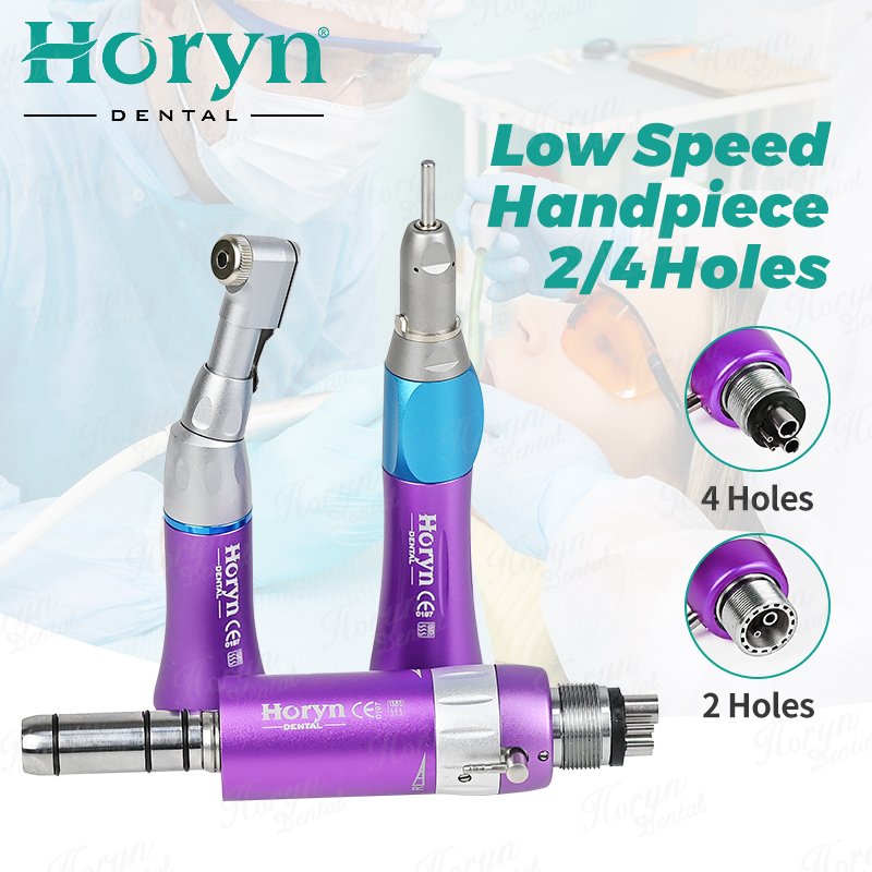 Dental Color Slow Low Speed Handpiece Kit 1:1 Colorful Direct Drive E Type Air Turbine External Water Spray System 2/4 holes