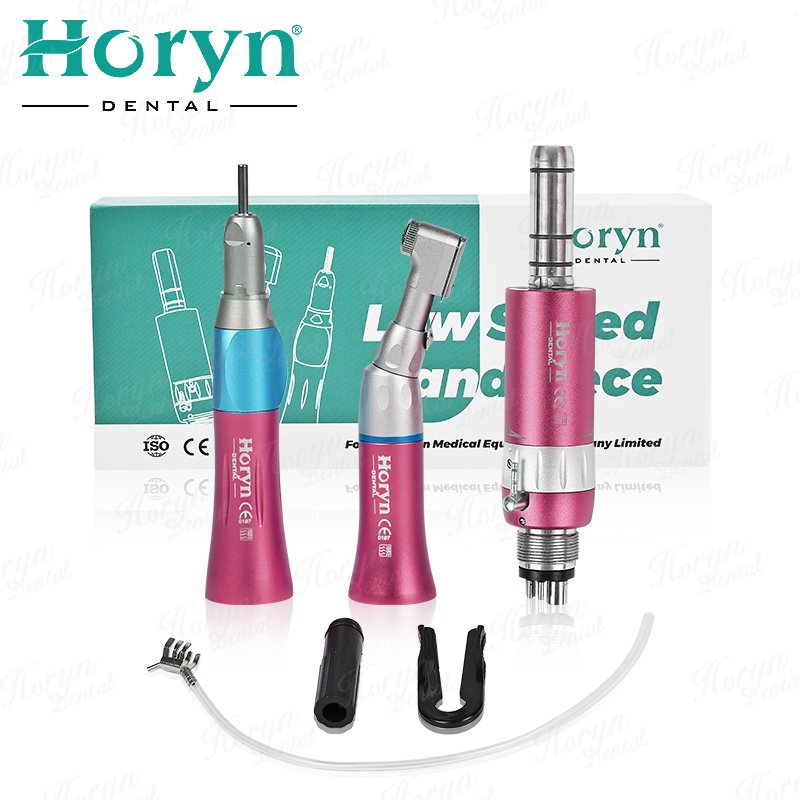 Dental Color Slow Low Speed Handpiece Kit 1:1 Colorful Direct Drive E Type Air Turbine External Water Spray System 2/4 holes