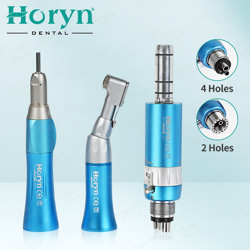 Dental Color Slow Low Speed Handpiece Kit 1:1 Colorful Direct Drive E Type Air Turbine External Water Spray System 2/4 holes