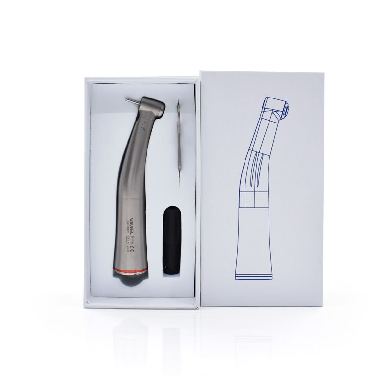 MINI Head LED 1:5 Increase Contra Angle Stainless Body Red Ring Inner Channel Dental Low Speed Contra Angle Handpiece Supplier