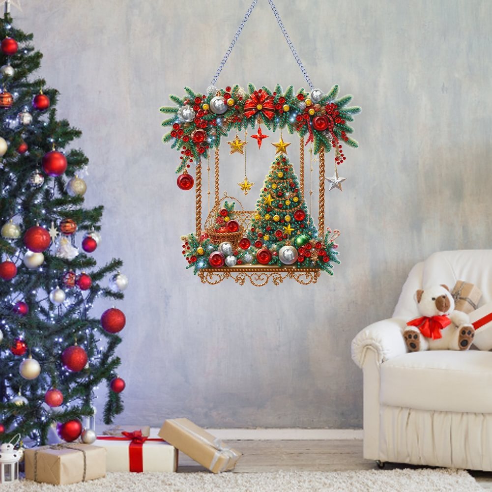 DIY 5D Handpainted Diamond Painting Pendant Christmas Tree Special Shaped Diamond Home Decor Irregular Hanging Ornament