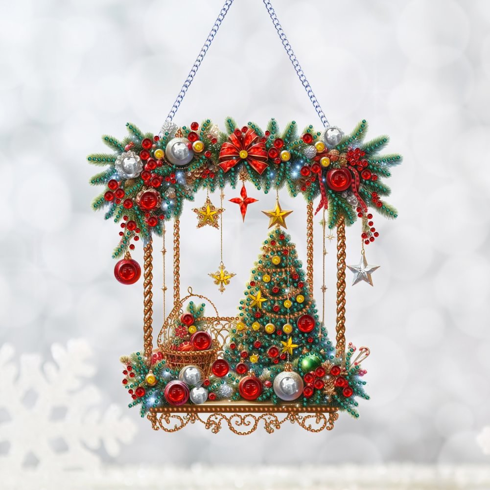 DIY 5D Handpainted Diamond Painting Pendant Christmas Tree Special Shaped Diamond Home Decor Irregular Hanging Ornament