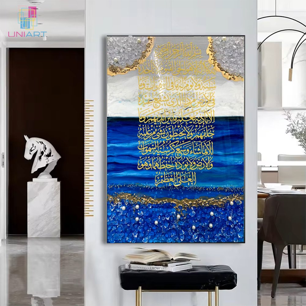 UNIART Large Muslim Black Gold Home Decor Mural Abstract Art 3D Geode Resin Arabic Wall Art Diamond Painting Housewarming Gifts