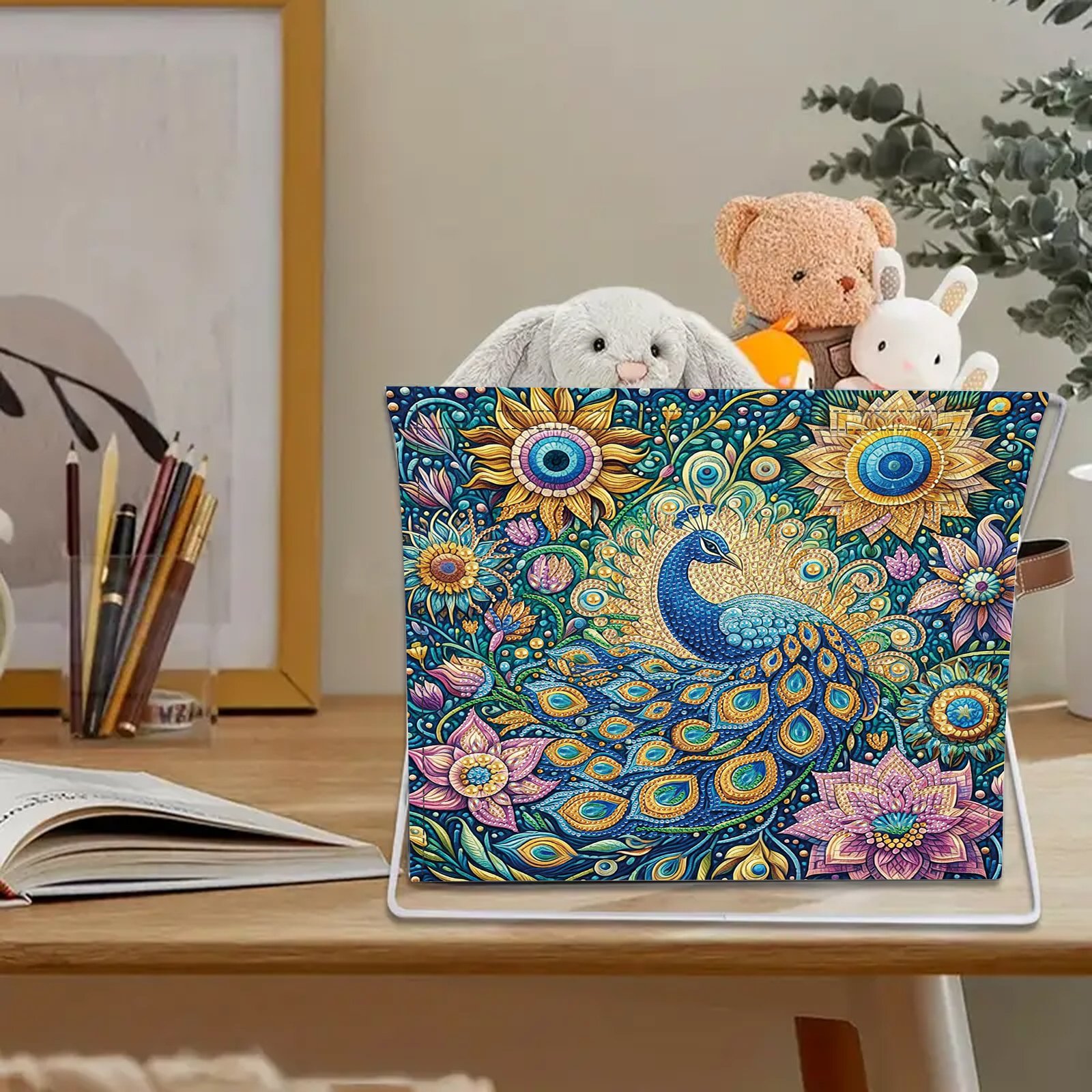 big size diamond painting DIY craft peacock design storage case