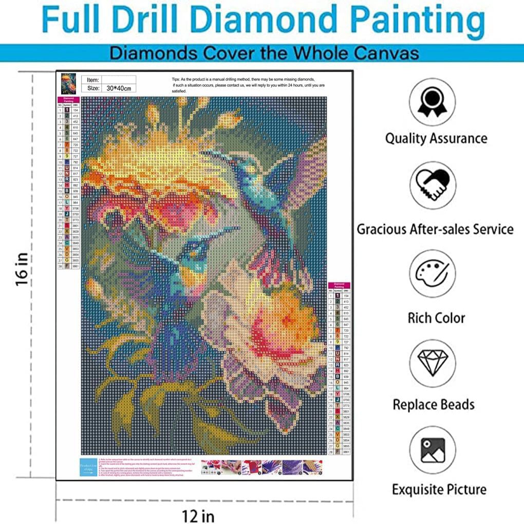 Adult Diamond Painting Set DIYHummingbird Honey Picking Micro Landscape Drawing Round Diamond Painting Art Home Decoration Craft