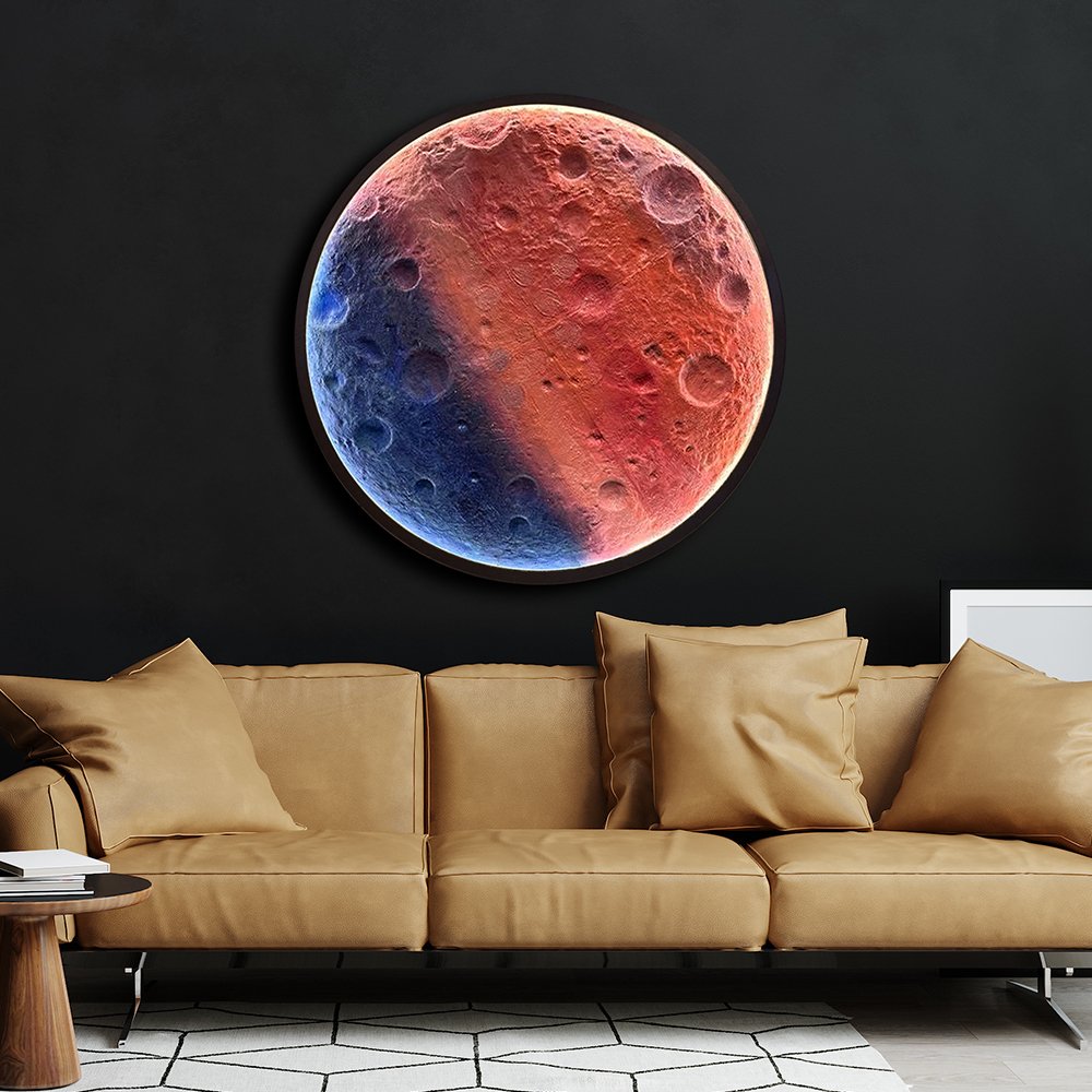 Handmade Oil Painting 3D Texture Moon Custom Colors Led Lightning for Hotel Living Room Wall Decor