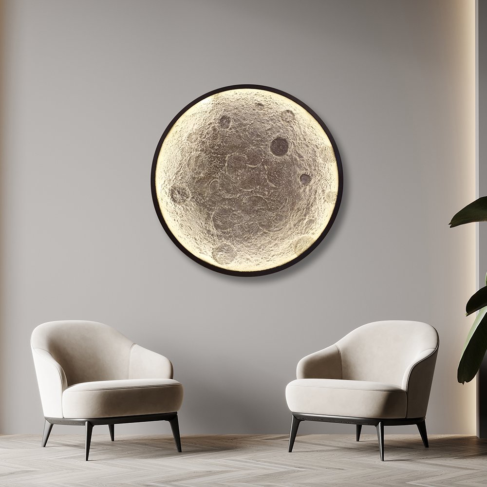 Handmade Oil Painting 3D Texture Moon Custom Colors Led Lightning for Hotel Living Room Wall Decor