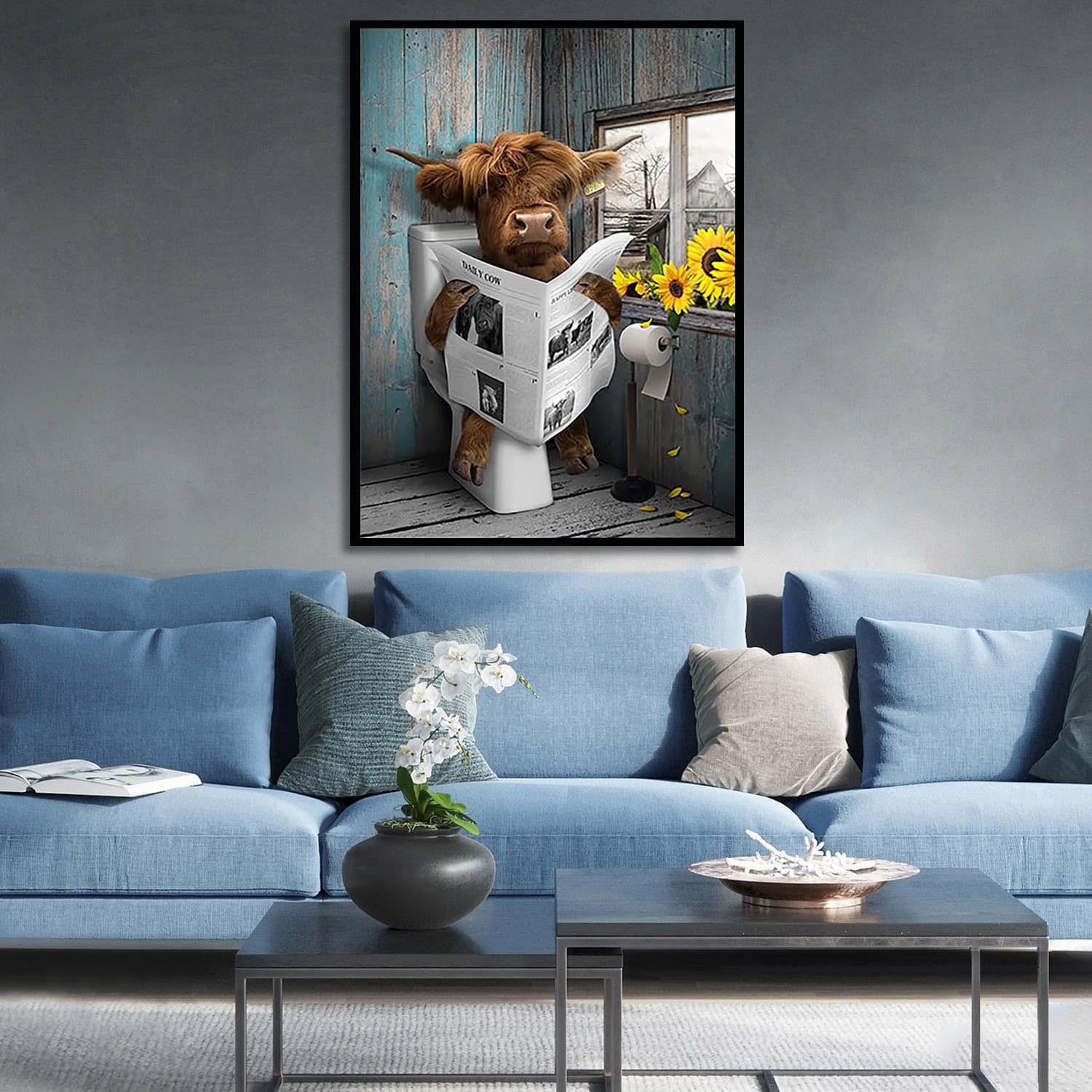 Fashion Newspaper Yak Diamond Painting Cartoon Yellow Bull Animal painting Series Decorative Mural paintings and wall arts
