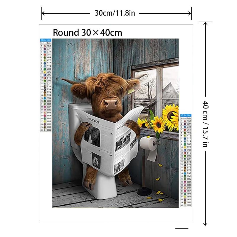 Fashion Newspaper Yak Diamond Painting Cartoon Yellow Bull Animal painting Series Decorative Mural paintings and wall arts