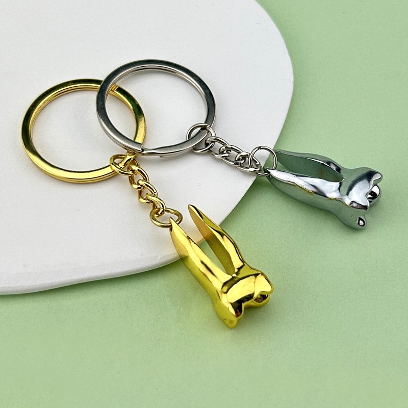 New Style Mini Keychain Metal Tray Dentist Gift Keyring Silver Dental Clinic Forceps Mirror Handpiece