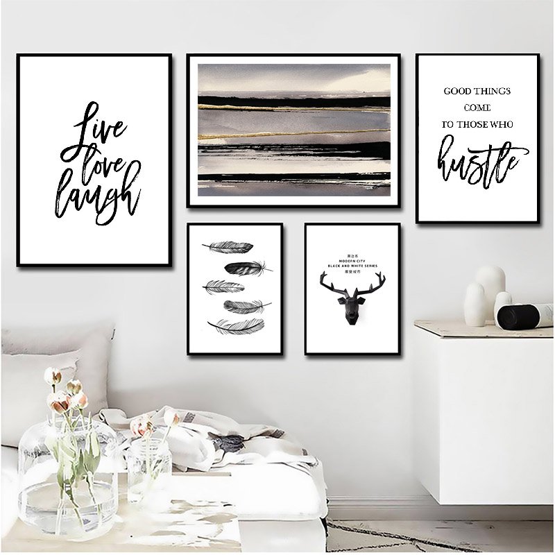 Live Love Laugh Inspiring Quotes Wall Art Canvas Painting Black White Wall Poster Prints For Living Room Modern Home Decor