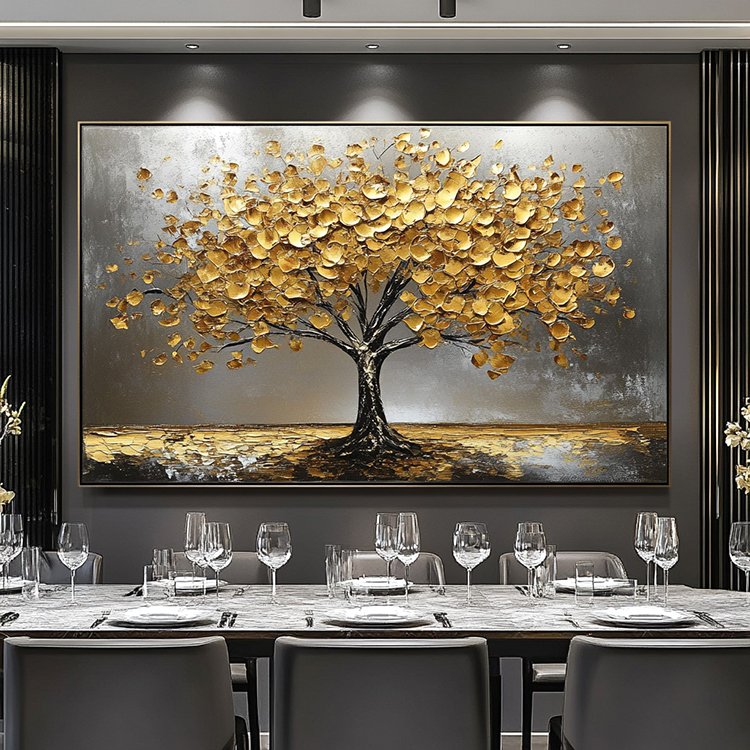 Living Room Handmade Acrylic Contemporary Textured 3D Wall Art Decor Landscape Golden Tree Painting