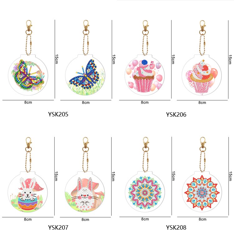 Diy Diamond Painting Keychain Crystal Drill Butterfly Ice Cream Bunny Mandala 2-piece Design Diamond Keychain Pendant Kits