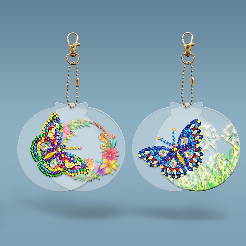 Diy Diamond Painting Keychain Crystal Drill Butterfly Ice Cream Bunny Mandala 2-piece Design Diamond Keychain Pendant Kits