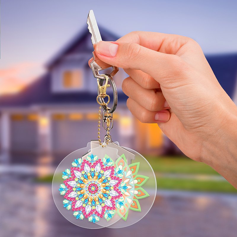 Diy Diamond Painting Keychain Crystal Drill Butterfly Ice Cream Bunny Mandala 2-piece Design Diamond Keychain Pendant Kits