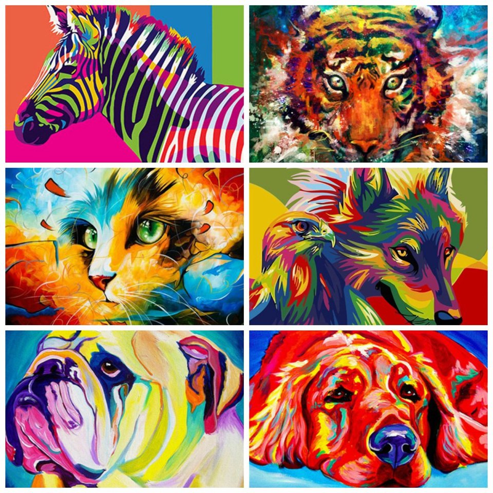 AE-31710 Custom Pictures Home Decor Cat Animal Diamond Painting Framed Canvas Art Coloring Paint Kit Number Painting