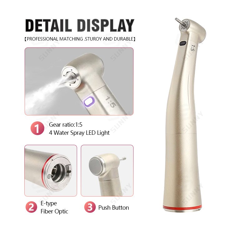 Dental LED Handpiece 1:5 Contra Angle Handpiece Low Speed Fiber Optic Low Speed Contra Angle