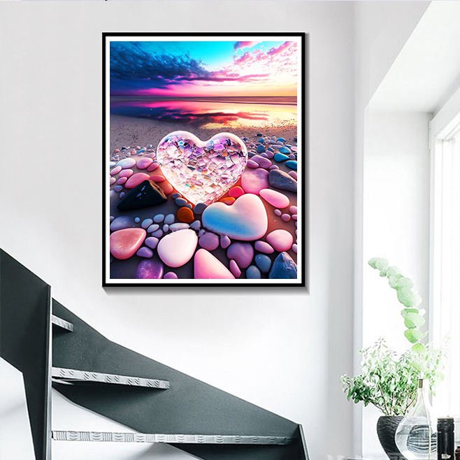 Full Drills Diamond Painting Seaside Mosaic 30x40cm Embroidery Beach Heart Stone Landscape Home Decor Rhinestones Craft Kits
