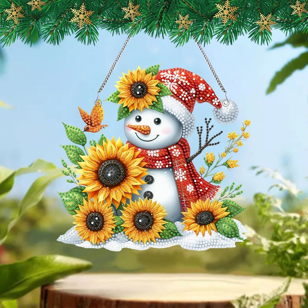 Custom Sunflower Special Shaped Diamond Painting Hanging Ornament DIY Snowman Acrylic Diamond Painting Irregular Pendant