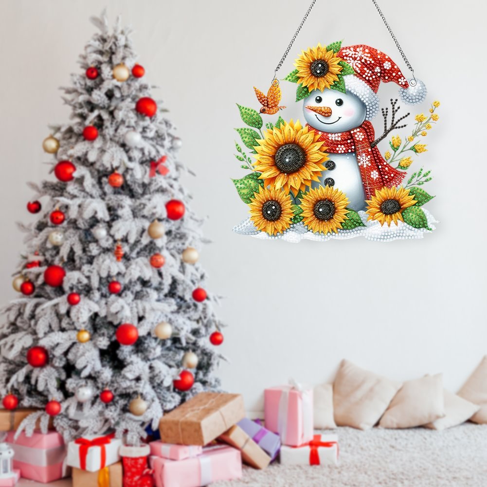 Custom Sunflower Special Shaped Diamond Painting Hanging Ornament DIY Snowman Acrylic Diamond Painting Irregular Pendant