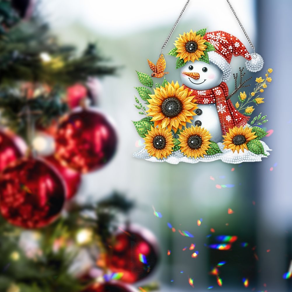 Custom Sunflower Special Shaped Diamond Painting Hanging Ornament DIY Snowman Acrylic Diamond Painting Irregular Pendant
