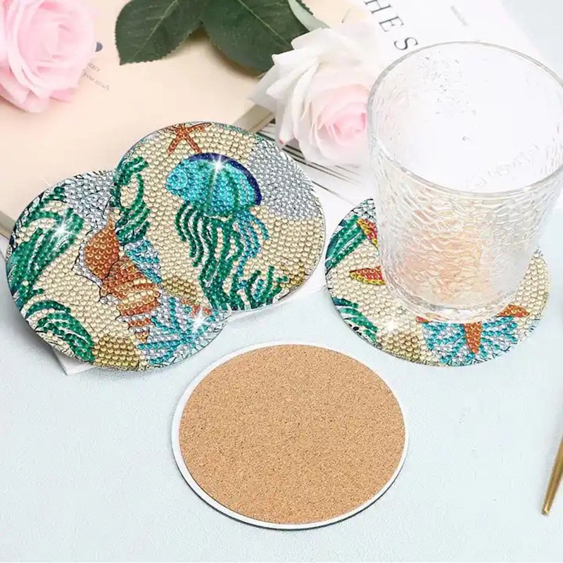 6.7 Diamond Painting Coasters Kit Diamond Painting Coasters with Holder 5D Ocean DIY Diamond Art Coasters