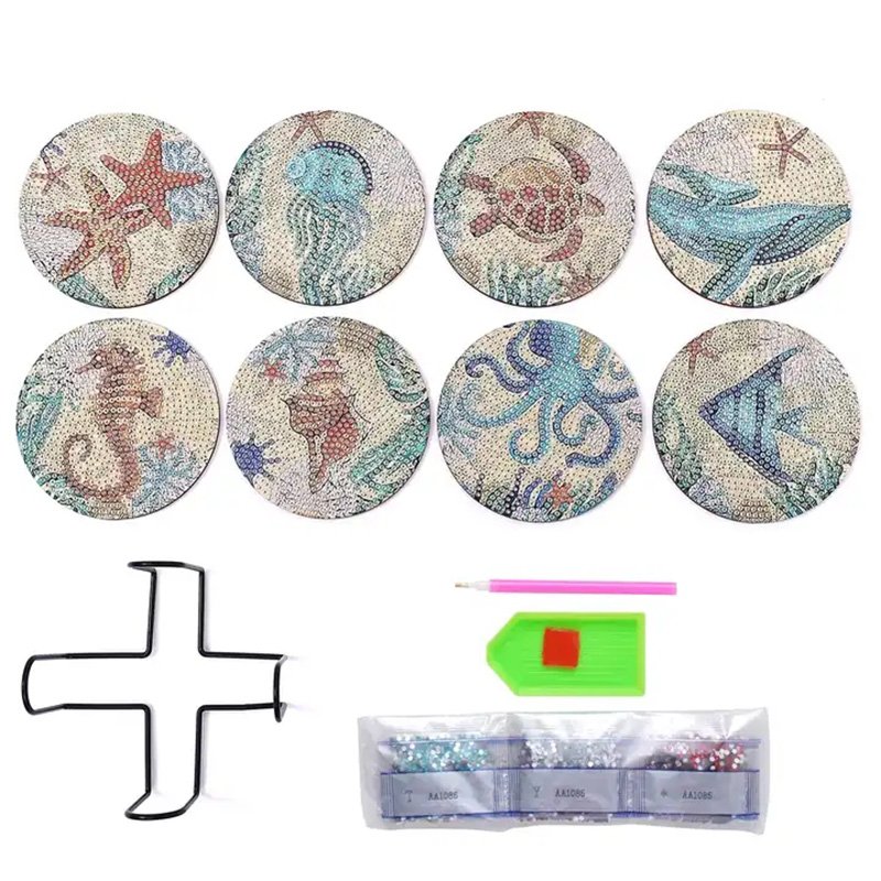 6.7 Diamond Painting Coasters Kit Diamond Painting Coasters with Holder 5D Ocean DIY Diamond Art Coasters