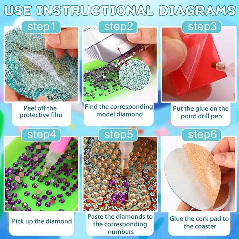 6.7 Diamond Painting Coasters Kit Diamond Painting Coasters with Holder 5D Ocean DIY Diamond Art Coasters