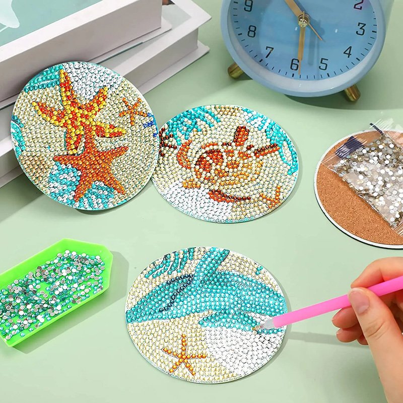6.7 Diamond Painting Coasters Kit Diamond Painting Coasters with Holder 5D Ocean DIY Diamond Art Coasters