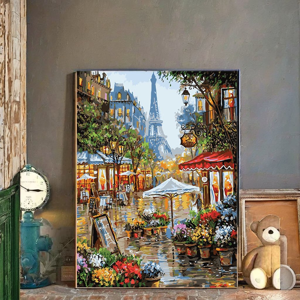 Wholesale Paris Flower Street Framed Canvas Oil Paintings Kids Suitable Home Decor Gifts Painting by Numbers Arts & Crafts