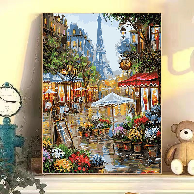 Wholesale Paris Flower Street Framed Canvas Oil Paintings Kids Suitable Home Decor Gifts Painting by Numbers Arts & Crafts