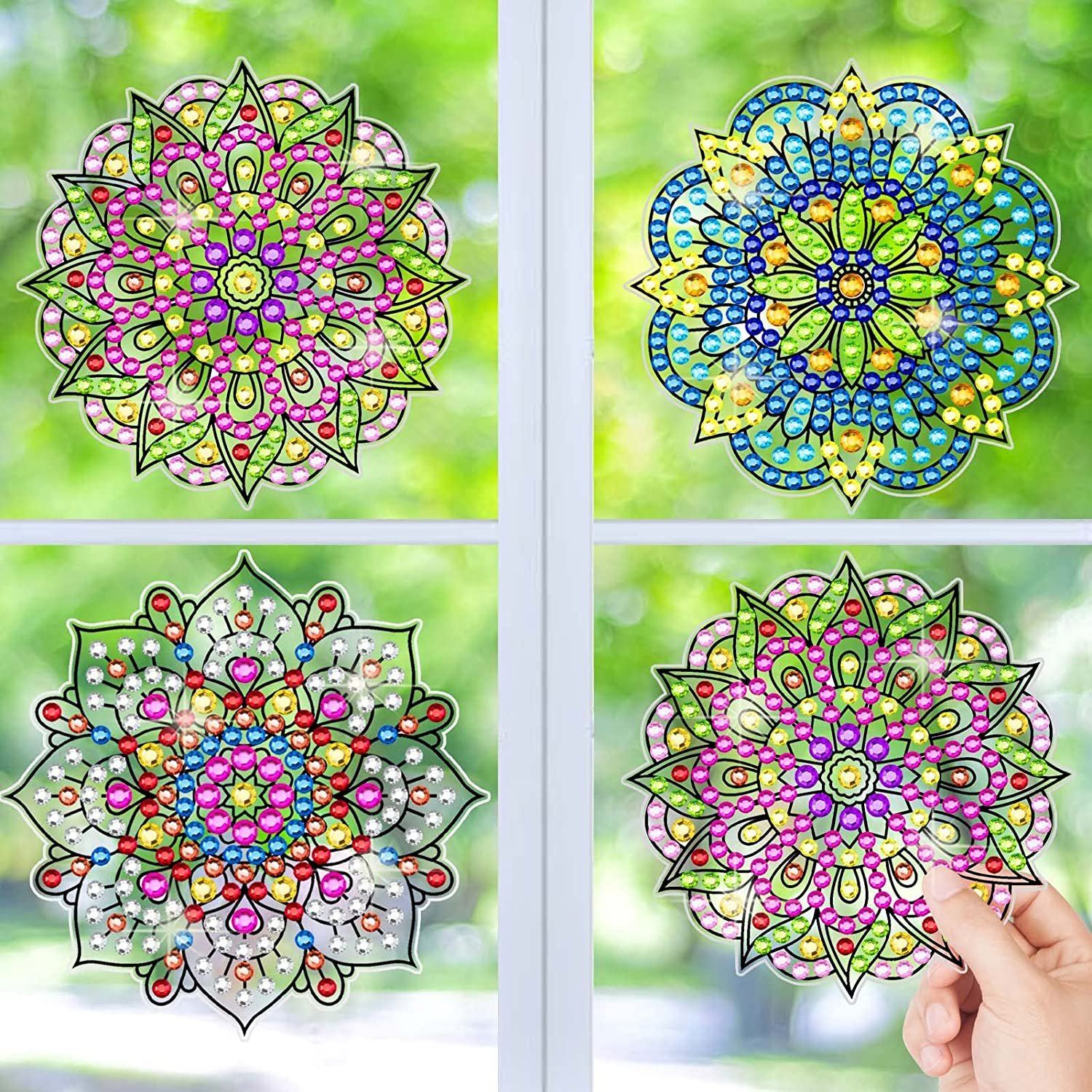 Suncatchers Diamond Art Kits, 3Pcs Mandala Sun Catchers Big Gem Diamond Painting for Kids, DIY Window Clings Gem Art Kits for Ki