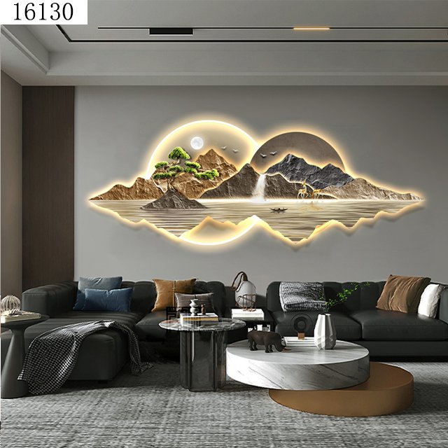 Modern living room decorative painting landscape mural with light diamond painting laser engraving crystal porcelain painting