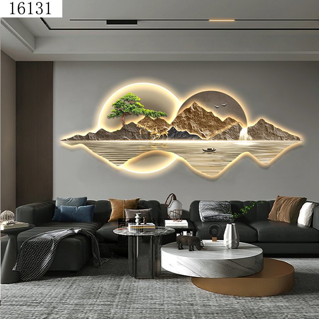 Modern living room decorative painting landscape mural with light diamond painting laser engraving crystal porcelain painting
