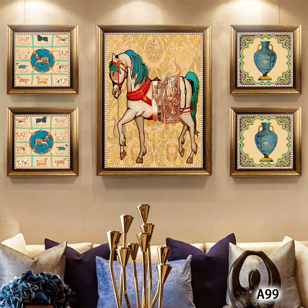 Modern art decoration hotel wall hanging printed large gold horse painting