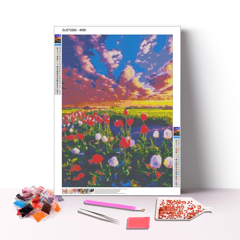 Customized 5D Diamond Painting Kits Spring In The field Romantic Scenery Round Full Drill Customized Diamond Painting for Adults