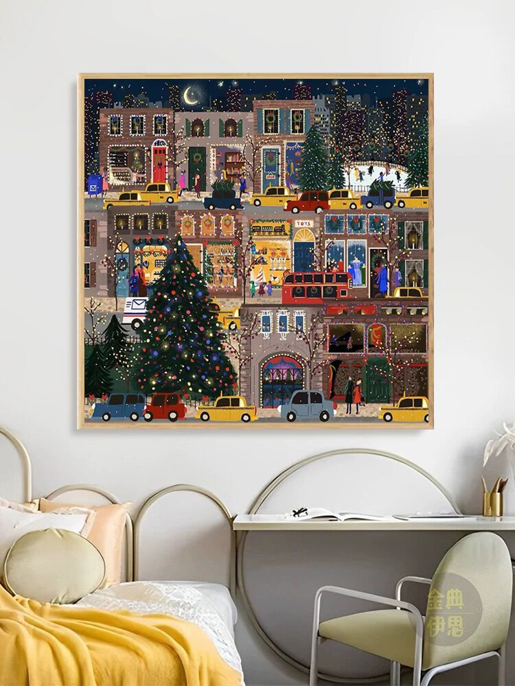 Diamond painting full of diamond landscape cartoon Christmas street night scene bedroom room living room dining room