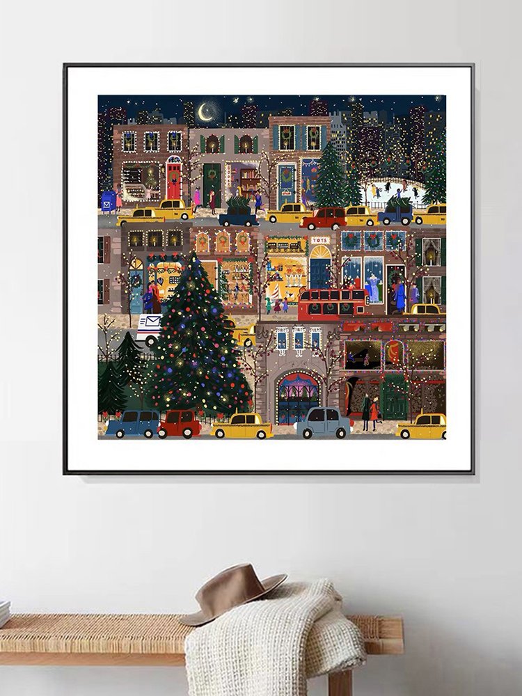 Diamond painting full of diamond landscape cartoon Christmas street night scene bedroom room living room dining room